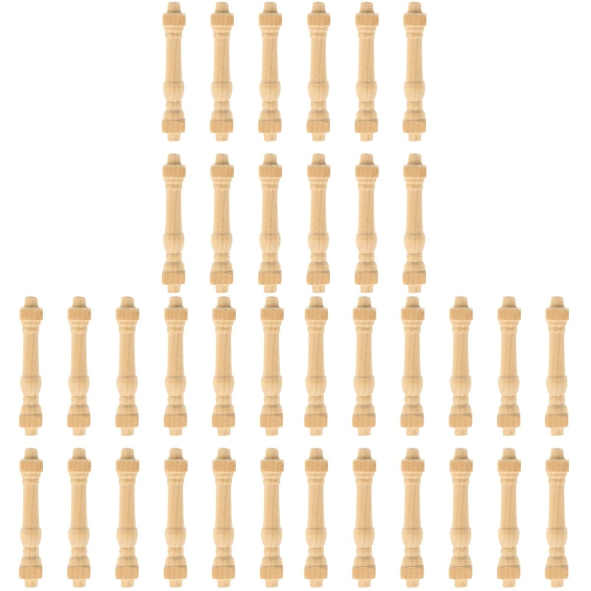 COHEALI 36 pcs Wooden Art Craft Decor Accessory DIY Spindles Unfinished Dollhouse Wood Handrails Layout Models Miniature Furnitu