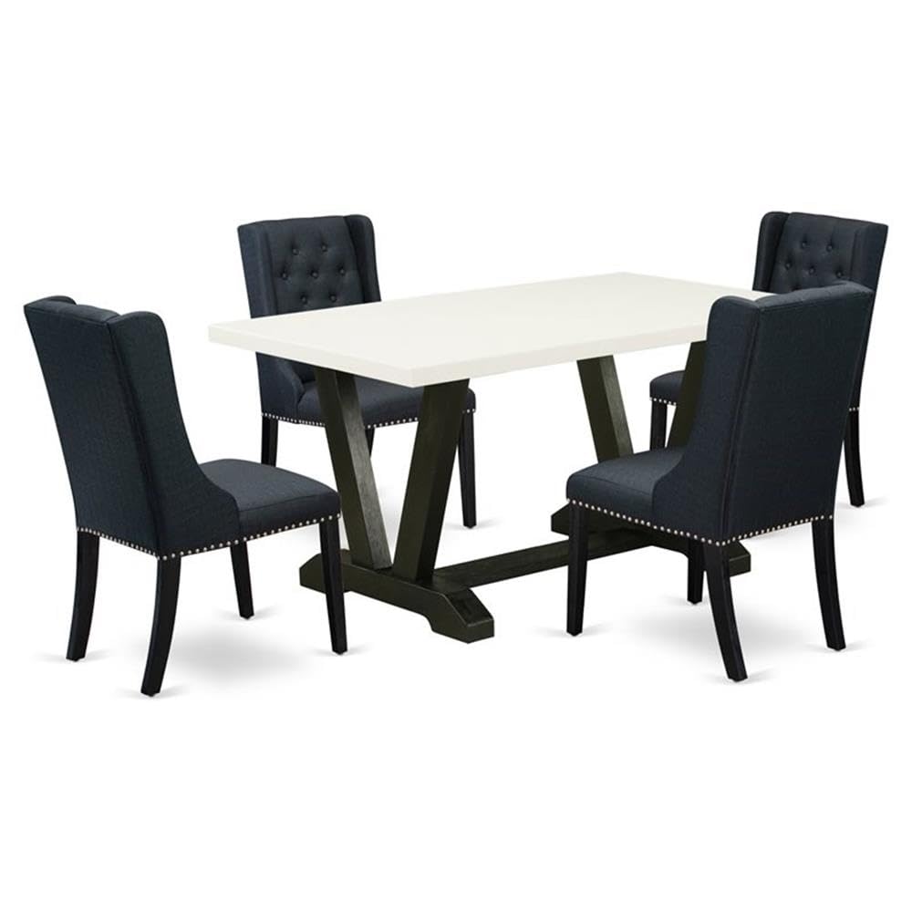 East West Furniture V626FO624-5 5 Piece Dining Room Table Set Includes a Rectangle Dining Table with V-Legs and 4 Black Linen Fa