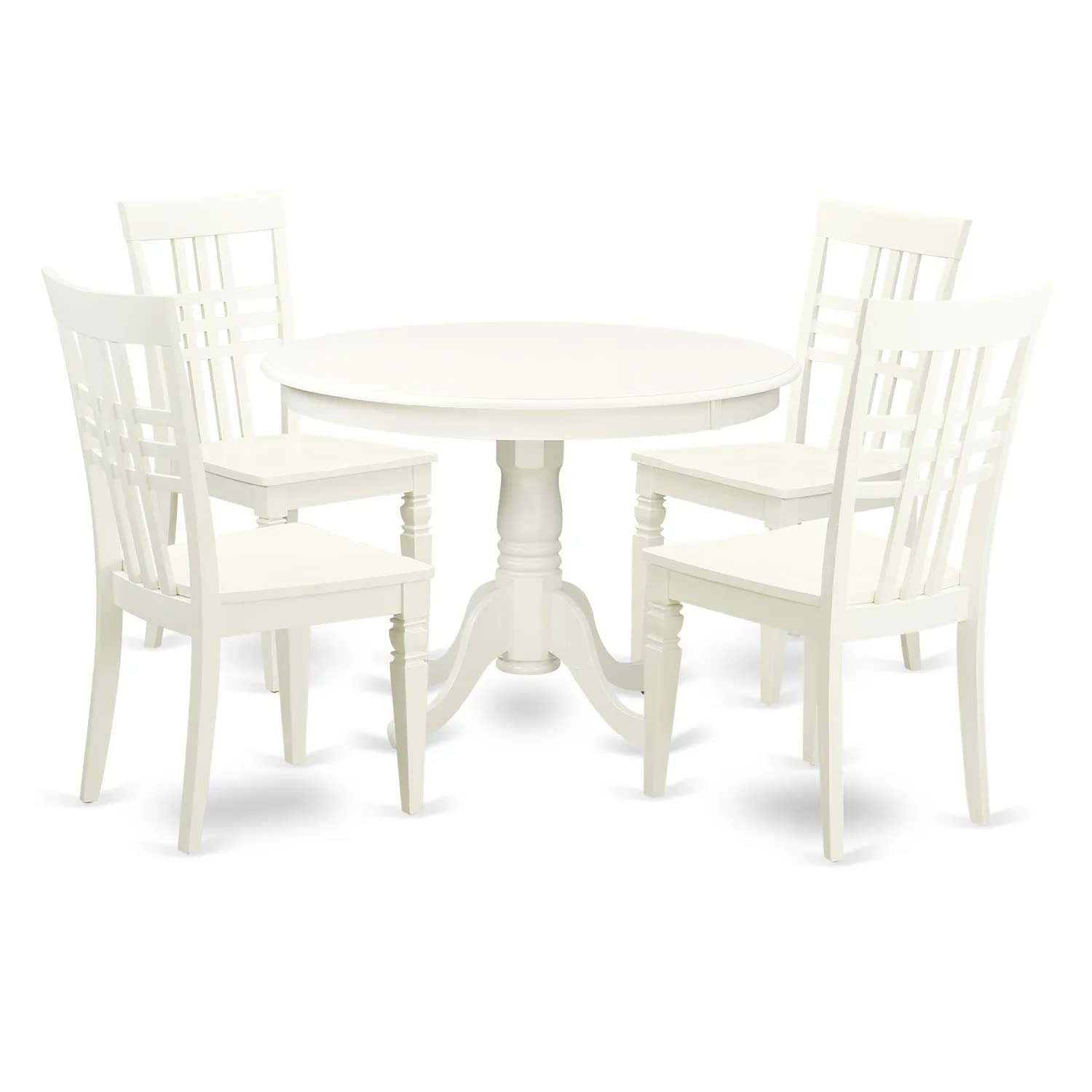 East West Furniture HLLG5-LWH-W 5 Piece Dinette Set for 4 Includes a Round Dining Room Table with Pedestal and 4 Dining Chairs, 42x42 Inch, Linen White