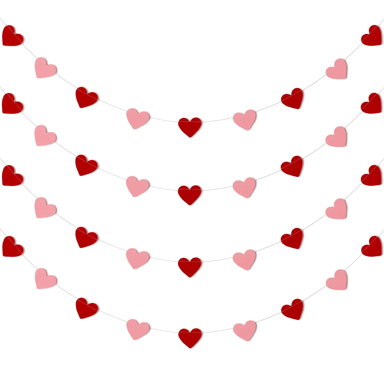 Whaline 4 Pack Heart Garland Valentine's Day Bunting Banners String for Wedding, Party, Bridal Shower, Engagement, Home Decorati