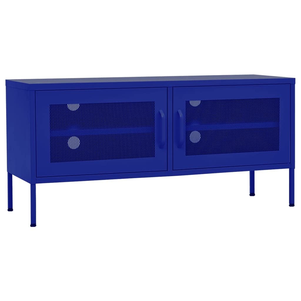 vidaXL - Industrial Style TV Stand in Navy Blue, Steel Construction, Ample Storage with Shelf and Mesh Doors, Cable Management Feature