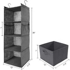 Max Houser 4-Shelf Hanging Closet Organizer, Space Saver, Cloth Hanging Shelves With 2 Side Pockets, Foldable (Grey)