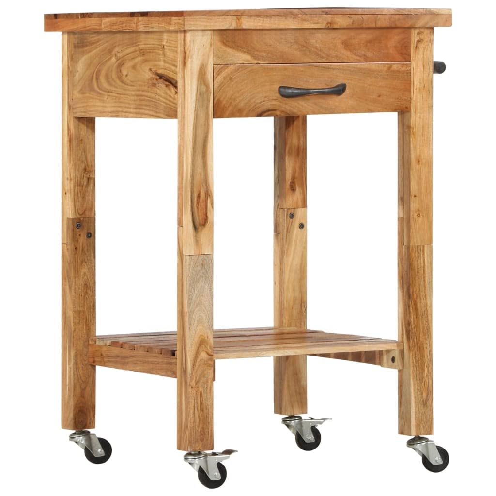 Vidaxl Mobile Kitchen Trolley With Drawer, Shelf, And Towel Rack  Solid Acacia Wood Construction, Lockable Caster Wheels  22.8