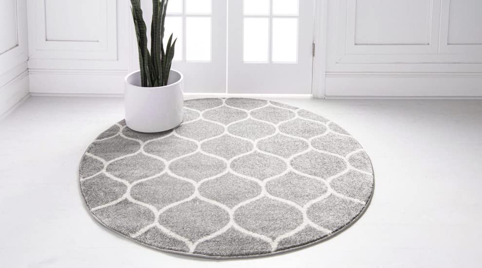 Unique Loom Trellis Frieze Collection Area Rug - Rounded (3' Round, Light Gray/ Ivory)