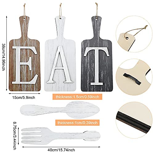 5 Pieces 15 X 6 Inch Cutting Board Eat Sign Set Fork And Spoon Wall Decor Hanging Wood Eat Signs Kitchen Decor Rustic Primitive
