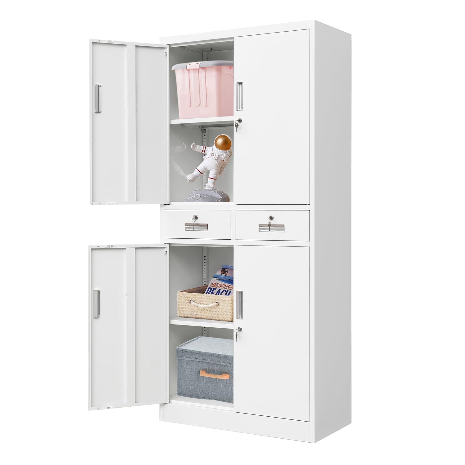 YEEZER Metal Storage Cabinet with 1 Lockable Drawer, 71  H Lockable Steel Filing Cabinet with 2 Adjustable Shelves, Suitable for