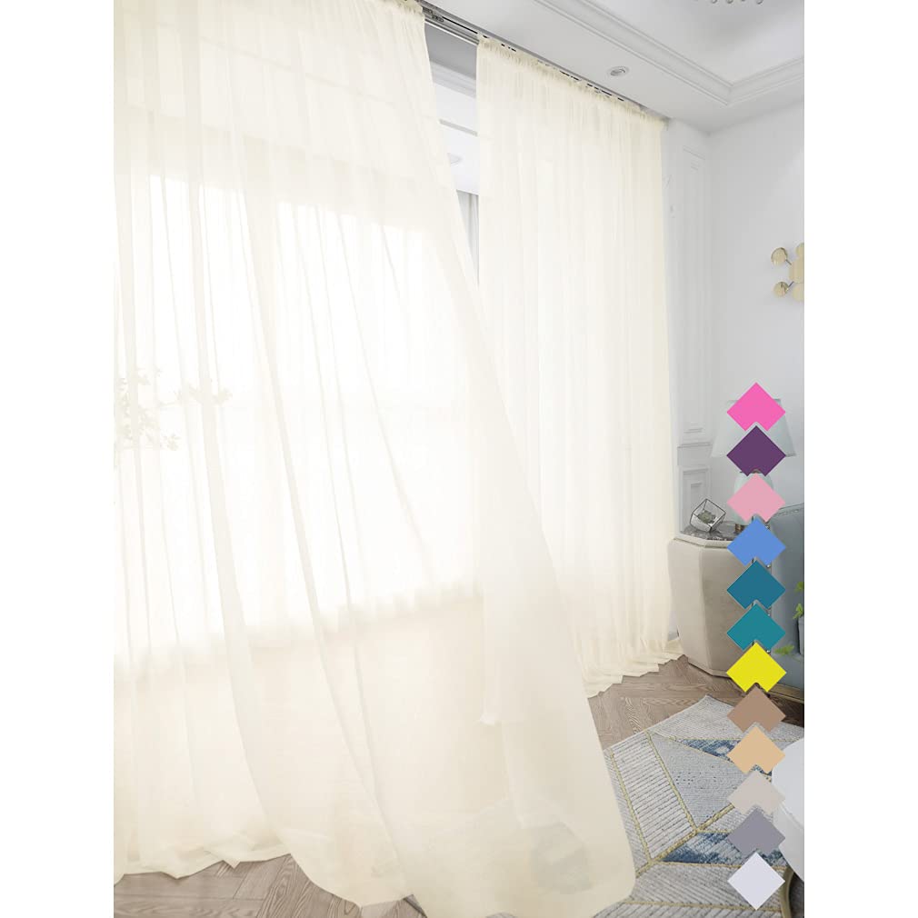 Window Beige Sheer Curtains 48 Inches Width 95 Inches Long 2 Panels Sheer Curtains Clear Curtains Basic Rod Pocket Panel For Hom