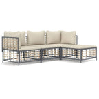 vidaXL 5-Piece Patio Lounge Set – Anthracite Poly Rattan Outdoor Furniture Set, Includes Cushions and Coffee Table, Durable and Weather-Resistant