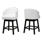 Baxton Studio Theron Mid-Century Transitional White Faux Leather And Espresso Brown Finished Wood 2-Piece Swivel Counter Stool Set