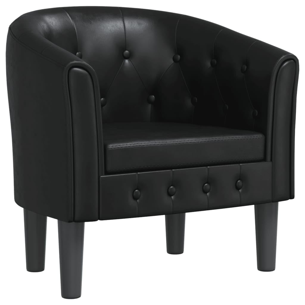 vidaXL Modern Tub Chair in Black Faux Leather with Button Decoration, Comfortable Padded Seat, Backrest, Armrests - Ideal for Living Room, Bedroom or Office