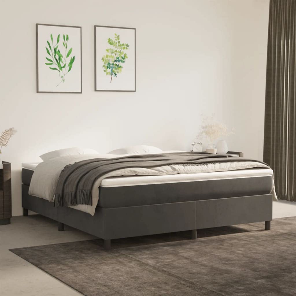 vidaXL King Sized Velvet Box Spring Bed Frame - Modern Style, Dark Gray, Simple Assembly Required, 81.1"x76"x13.8"