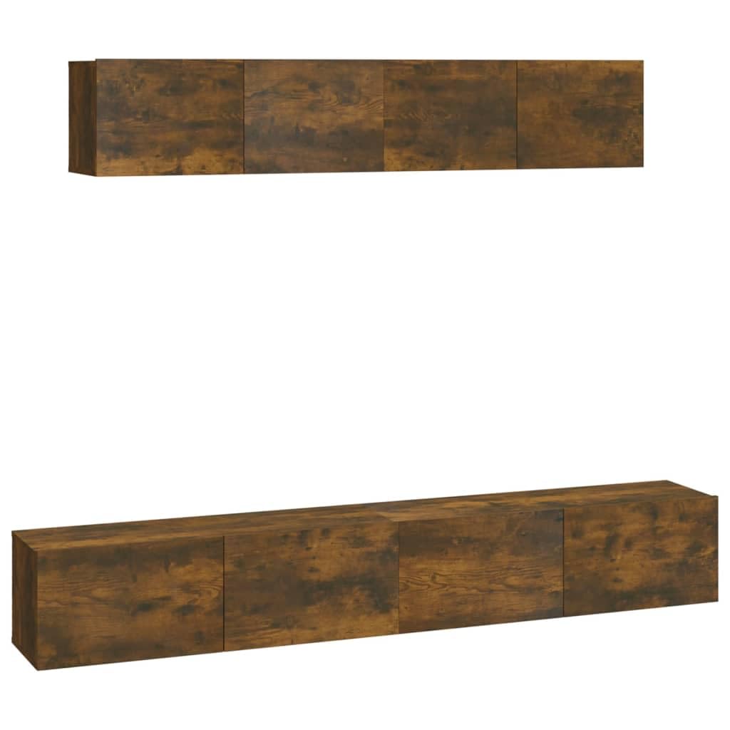 Vidaxl Tv Stand Set 4 Piece, Wall Mounted Entertainment Center, Tv Stand Console With Storage, Modern Style, Smoked Oak Engineered Wood