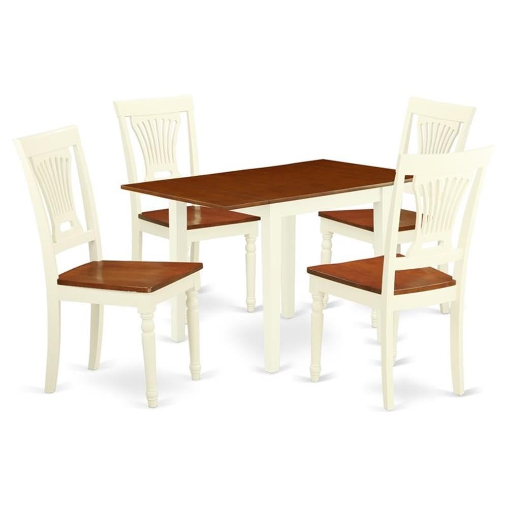 East West Furniture NDPL5-WHI-W 5 Piece Dining Room Table Set Includes a Rectangle Kitchen Table with Dropleaf and 4 Dining Chai