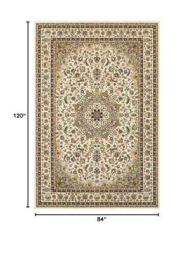 HomeRoots Polypropylene 7' x 10' Ivory Beige Machine Woven Oriental Indoor Area Rug