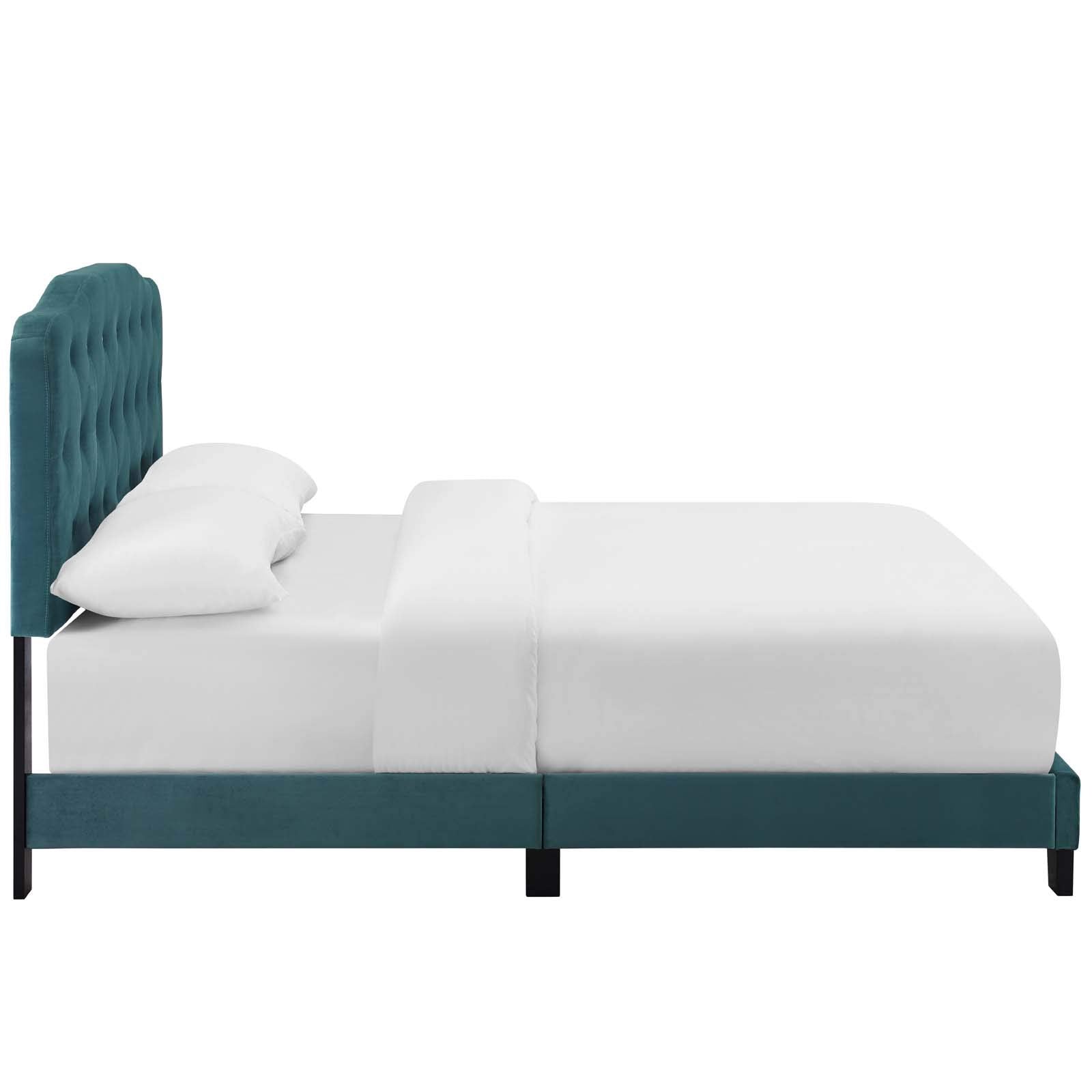 Modway Amelia Tufted Performance Velvet Upholstered Queen Bed In Sea Blue