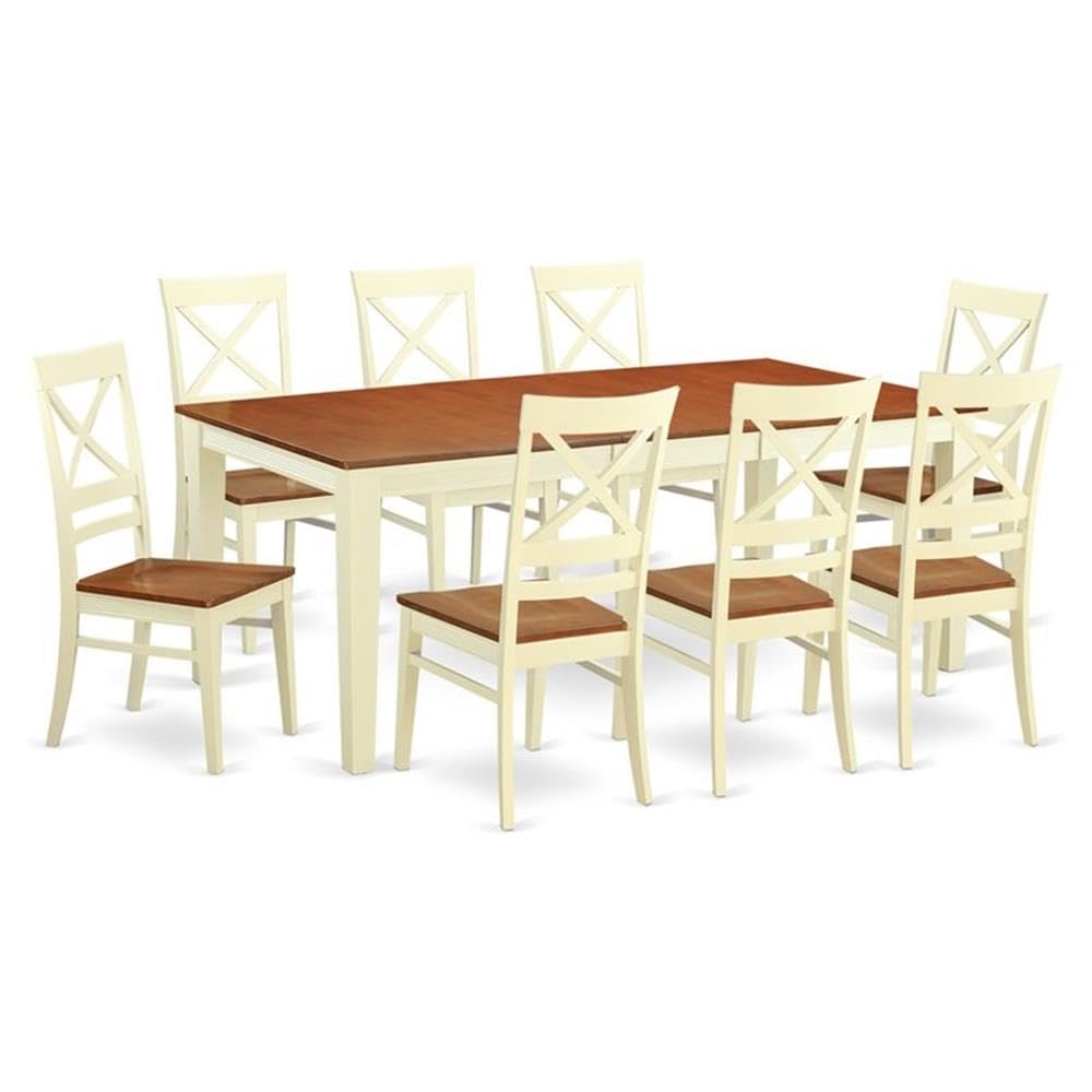 East West Furniture QUIN9-WHI-W 9 Piece Dining Table Set Includes a Rectangle Dinner Table with Butterfly Leaf and 8 Dining Room Chairs, 40x78 Inch, Buttermilk & Cherry