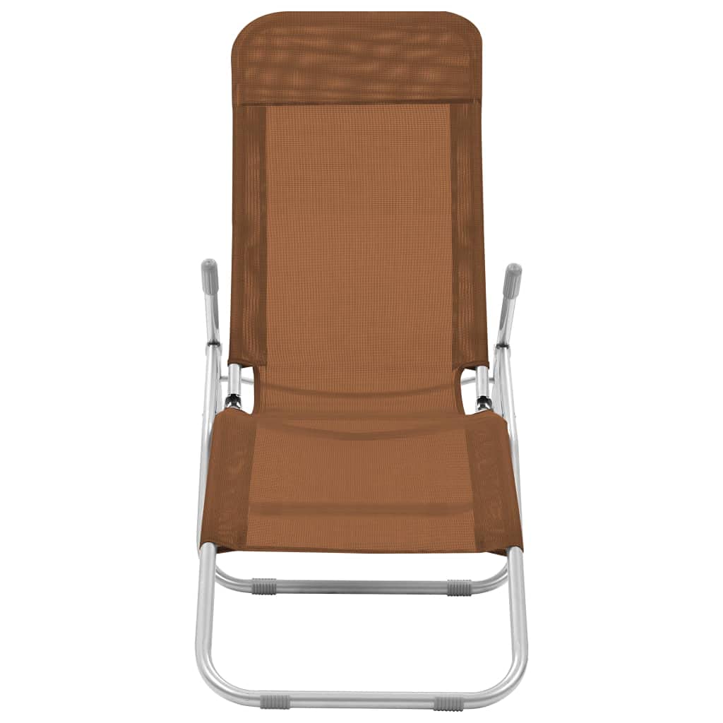 vidaXL 2X Folding Sun Loungers Patio Garden Outdoor Terrace Beach Reclining Chair Sun Day Lounge Camping Bed Sunlounger Textilene Taupe
