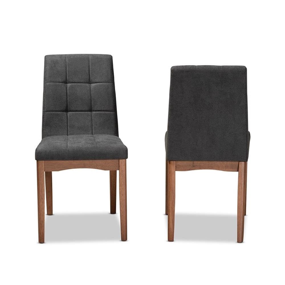 Baxton Studio Tara Mid-Century Modern Transitional Dark Grey Fabric Upholstered and Walnut Brown Finished Wood 2-Piece Dining Chair Set