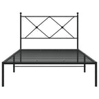 vidaXL Metal Bed Frame with Headboard - Black Powder-Coated Steel, 39.4"x78.7" Mattress Support, Bedroom Furniture for Modern Decor