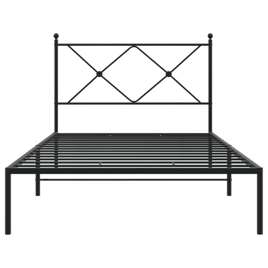 vidaXL Metal Bed Frame with Headboard - Black Powder-Coated Steel, 39.4"x78.7" Mattress Support, Bedroom Furniture for Modern Decor