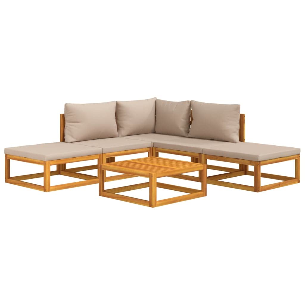 vidaXL - Patio Furniture Set - Sectional Sofa Set 6 Piece - Outdoor Lounge - Solid Acacia Wood - Taupe Cushions - Ideal for Pati