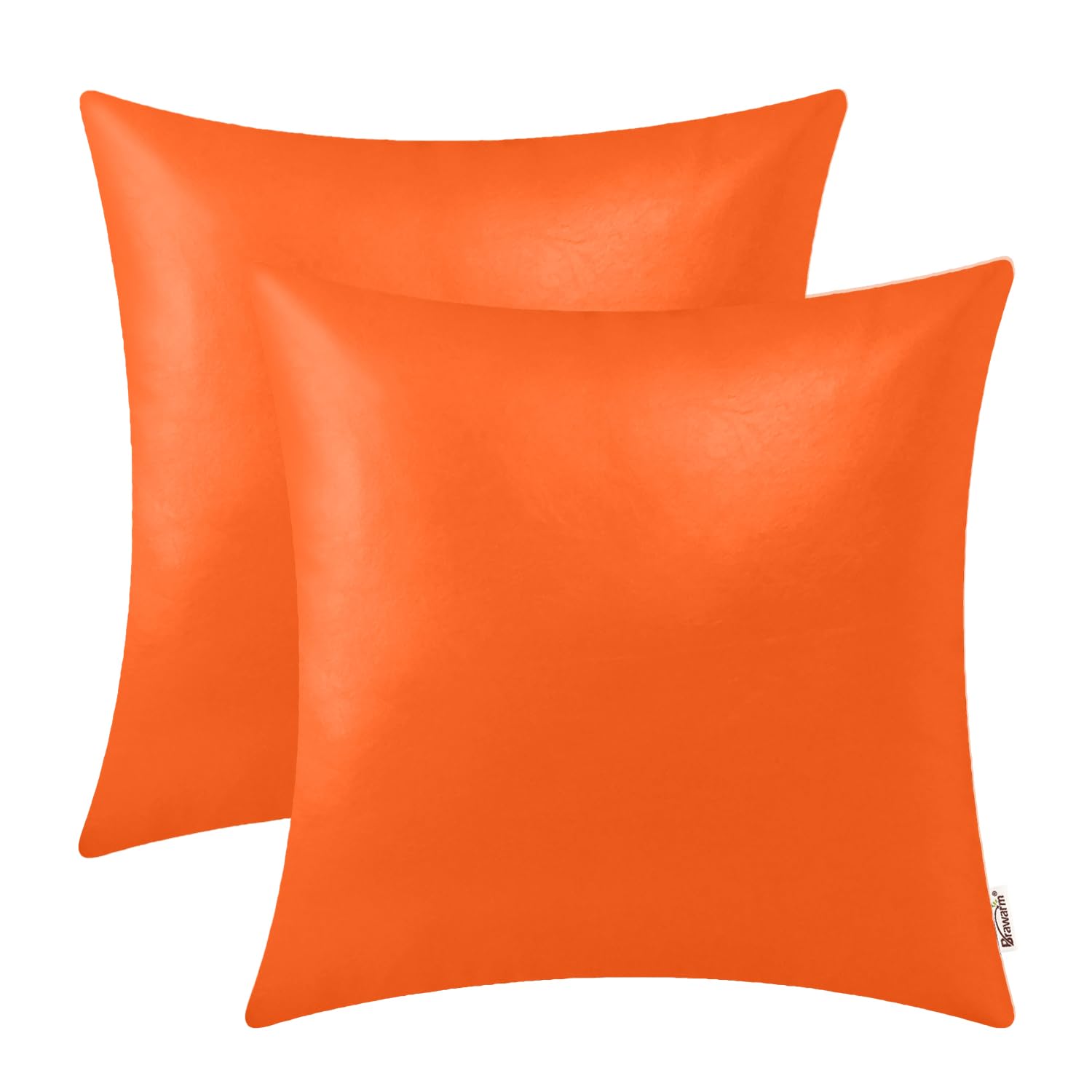 Brawarm Faux Leather Throw Pillow Covers 20 X 20 Inches - Orange Leather Pilow Covers Pack Of 2, Solid Dyed Leather Pillowcases