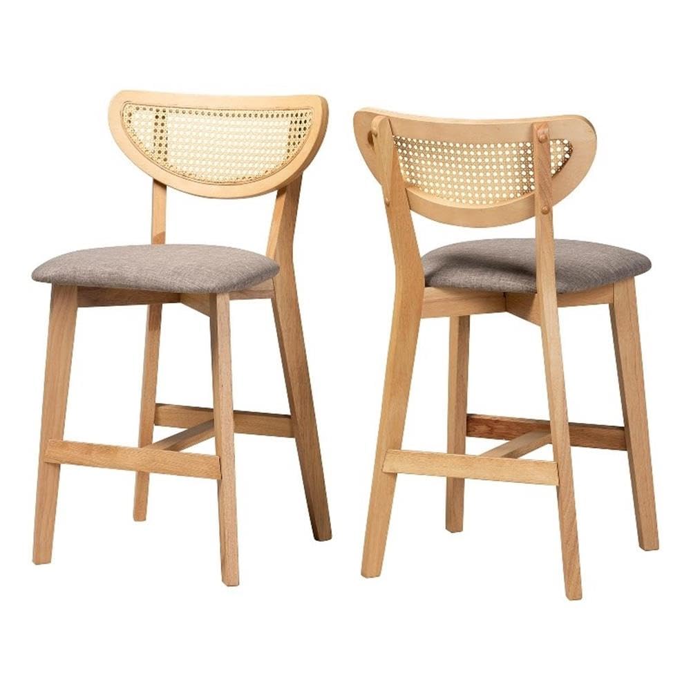 Baxton Studio Dannell Mid-Century Modern Grey Fabric and Natural Oak Finished Wood 2-Piece Counter Stool Set