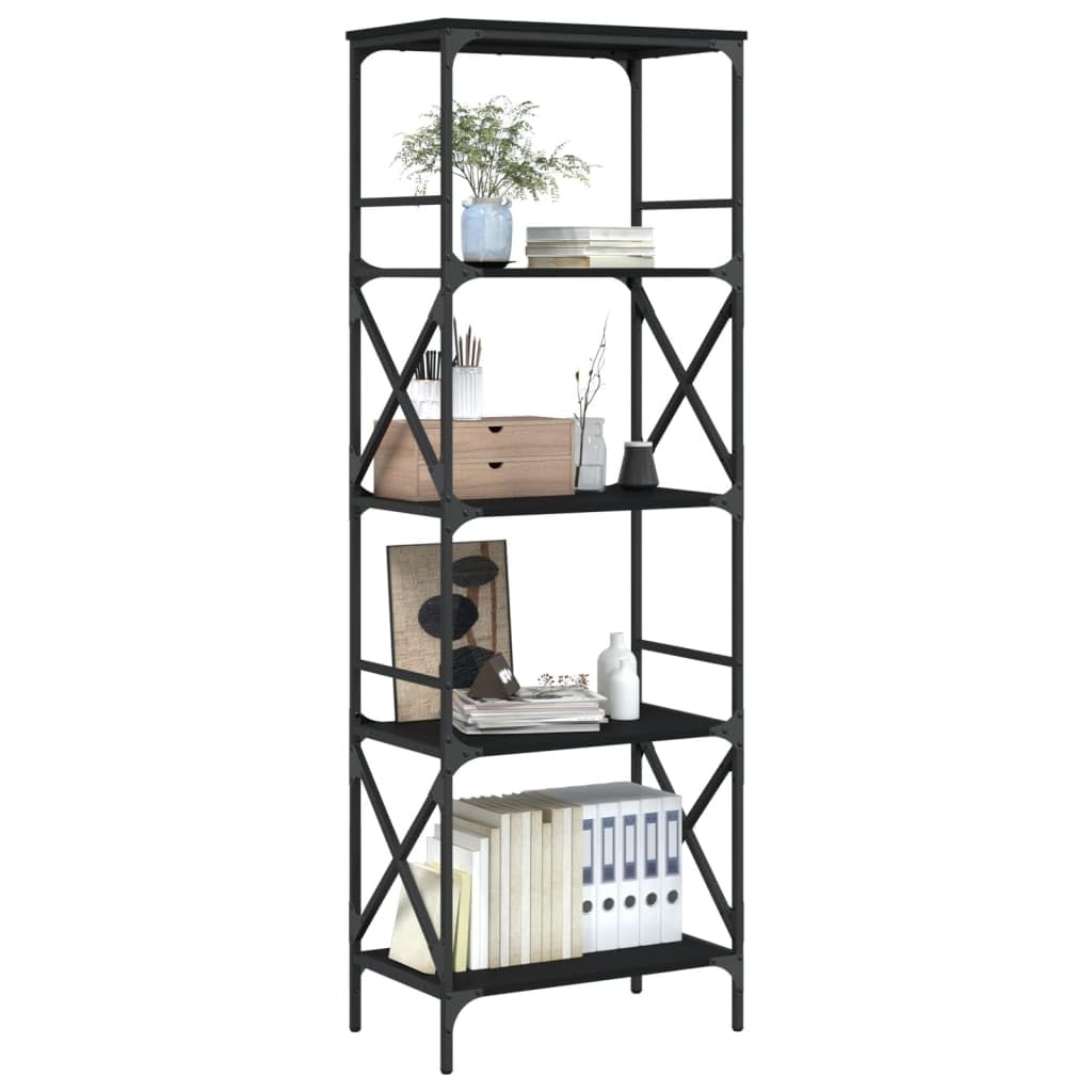vidaXL 5-Tier Bookshelf in Chic Black - Engineered Wood and Metal Bookcase for Living Room, Office or Study
