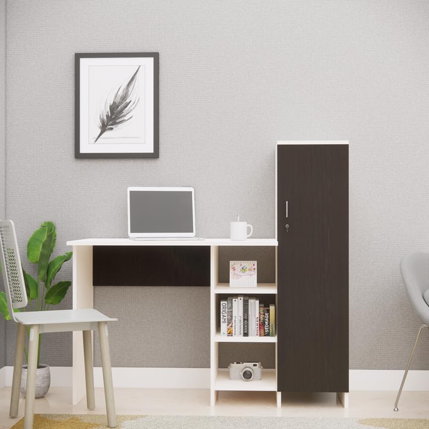 Furnesta Multipurpose Hutch Desk With Storage, Office Study Table, Highland Pine & Chiyoda Wenge, Termiteproof Borerproof Engi