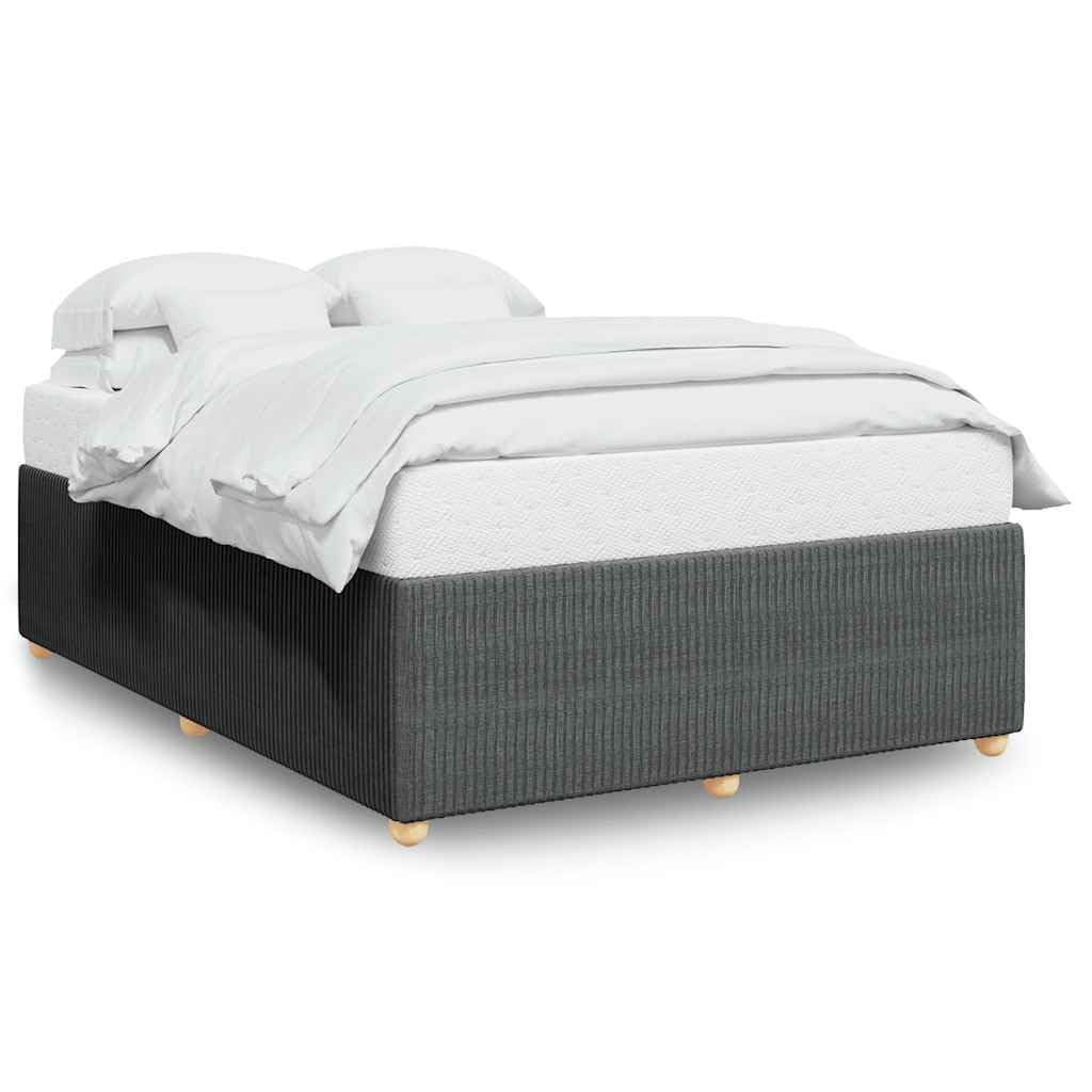 vidaXL Dark Gray Queen Upholstered Bed Frame, Slatted Mattress Base, Modern Bedroom Bedstead