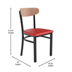 Flash Furniture Wright Commercial Dining Chair 522 LB. Capacity Black Steel Frame-Integrated Footrest, 1 Pack, Natural Birch Wood Back/Red Vinyl Seat
