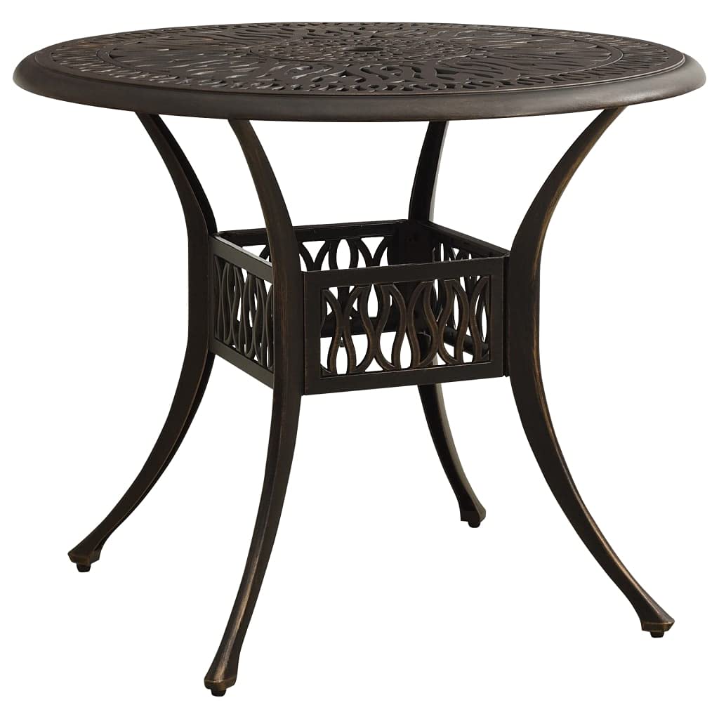 vidaXL Outdoor Patio Table - Round Bronze Cast Aluminum Table with Umbrella Hole - Stable and Durable - Ideal for Daily Use - 35