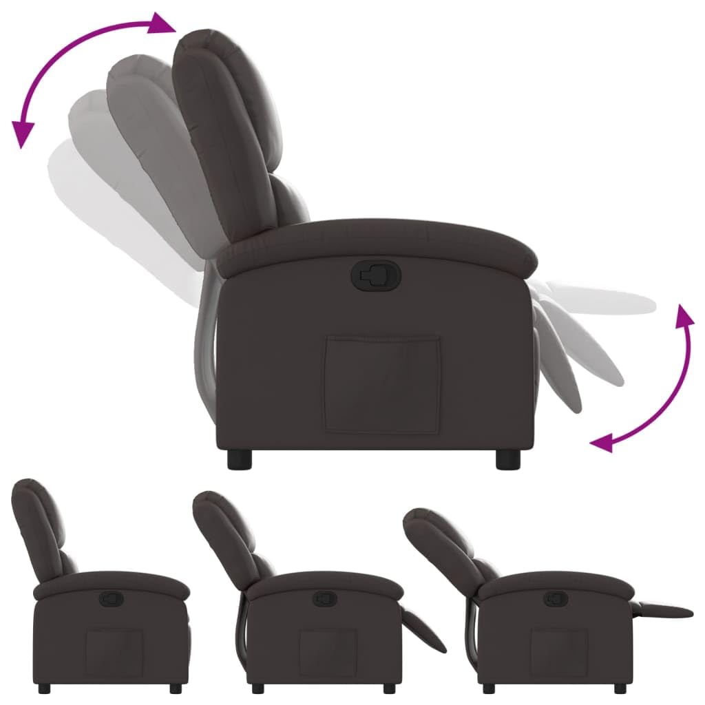 vidaXL Manual Recliner Chair for Living Room, Adjustable Recliner with Padded Seat & Backrest, Home Theater Seating with Side Pocket, Dark Brown Real Leather