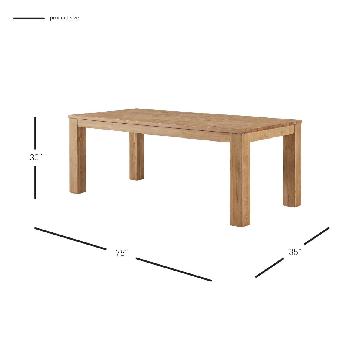 New Pacific Direct Bedford 75" Rect. Dining Table Square Legs,Solid Acacia Wood,Distressed Natural