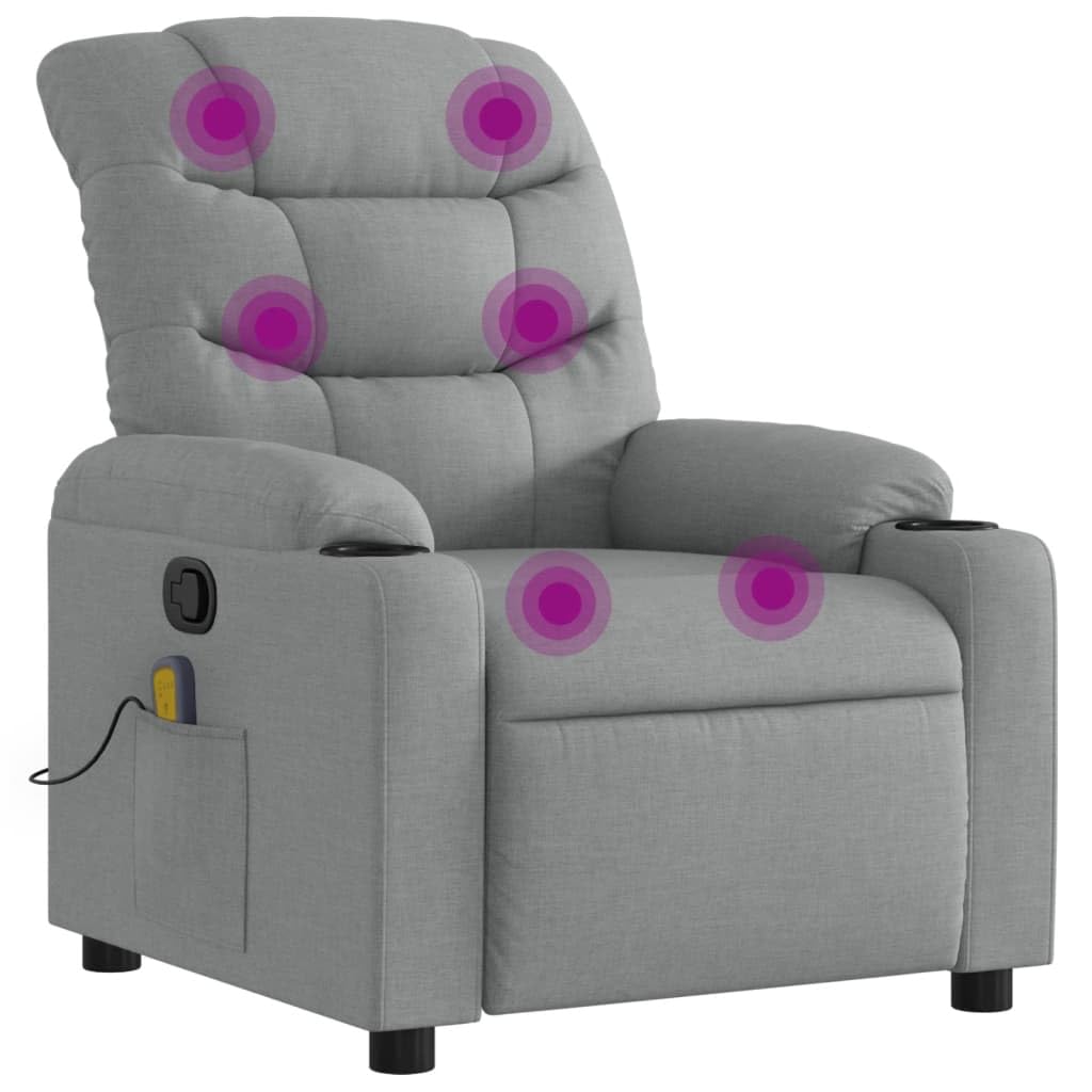 vidaXL Light Gray Fabric Massage Recliner Chair with Manual Recline, Vibration Massage, Cup Holders, and Side Pocket