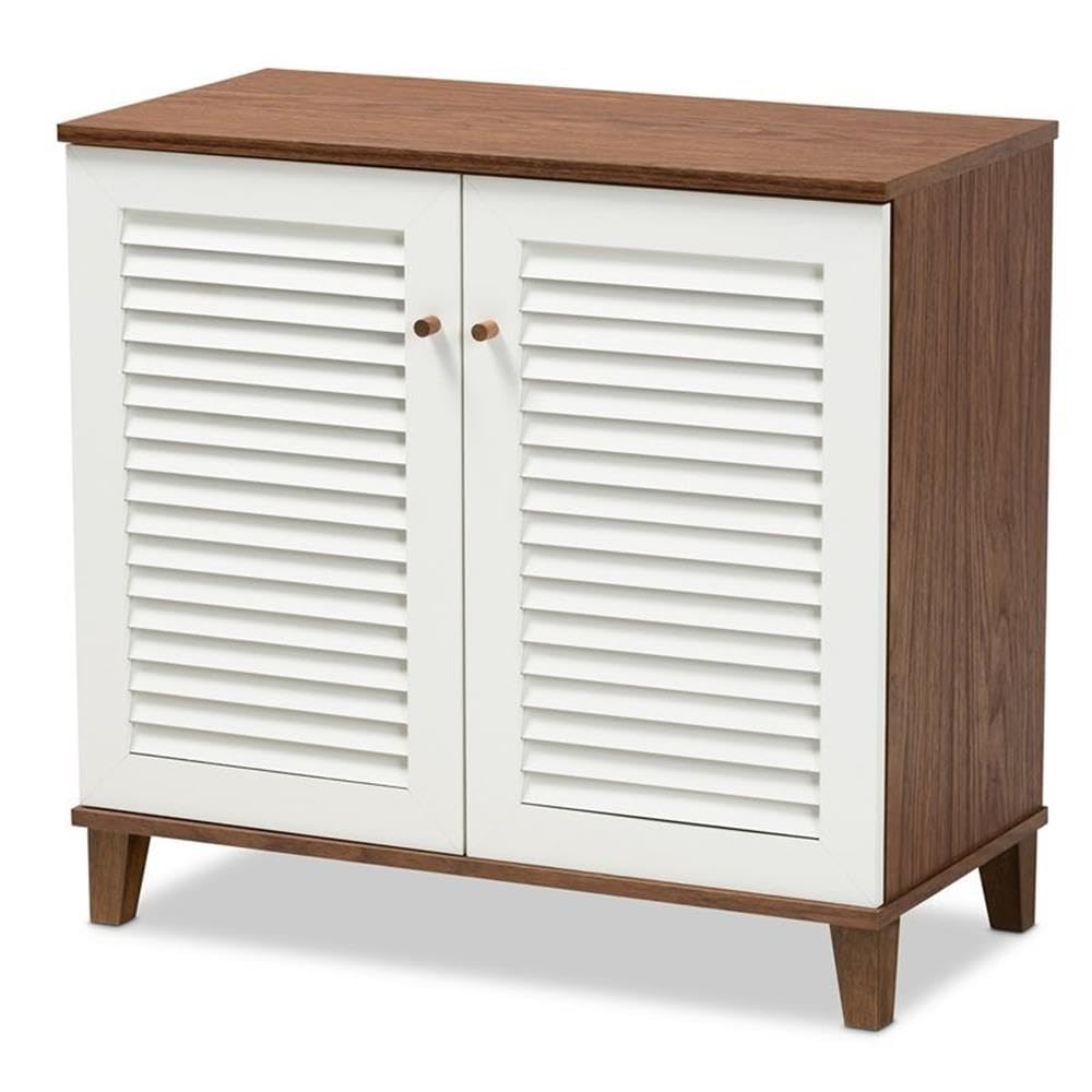 Baxton Studio Coolidge Modern And Contemporary White And Walnut Finished 4Shelf Wood Shoe Storage Cabinet