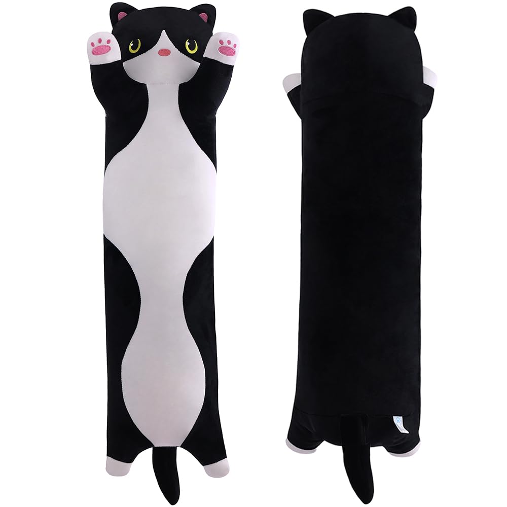 MIAOHAHA Long Plush Cat Toy Pillow Stuffed Animal Cat Kids Plush Toy Pillow for Kids and Girls Toy Doll (Black&White,50cm/19.7in