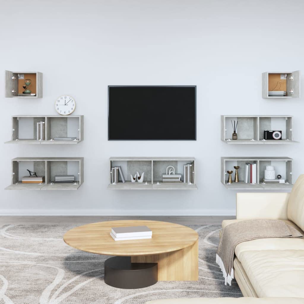 vidaXL 7 Piece TV Cabinet Set Concrete Gray Engineered Wood