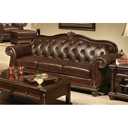 Acme Anondale Tufted Upholstered Leather Sofa in Cherry