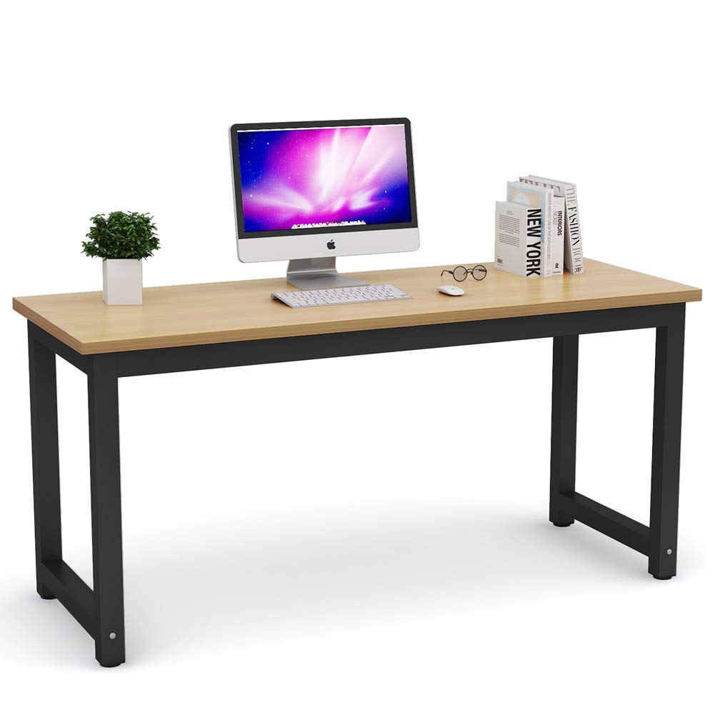 Tribesigns Computer Desk, Large Office Desk Computer Table Study Writing Desk for Home Office, Walnut + Black Leg, 63 X 23.6 inc