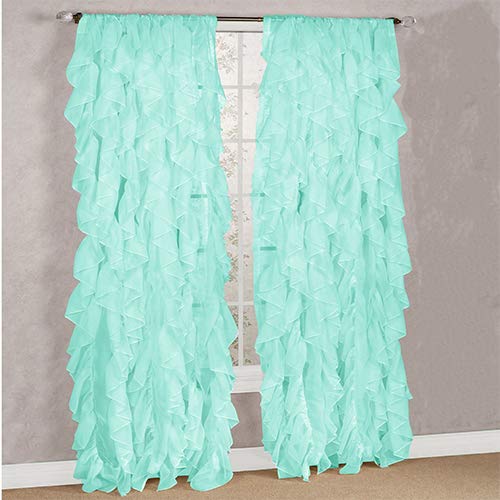 Diamondhome Decorative Sheer Vertical Ruffle Waterfall Window Treatment Curtain Drape (Sea Blue, 1 Panel 50' X 95')
