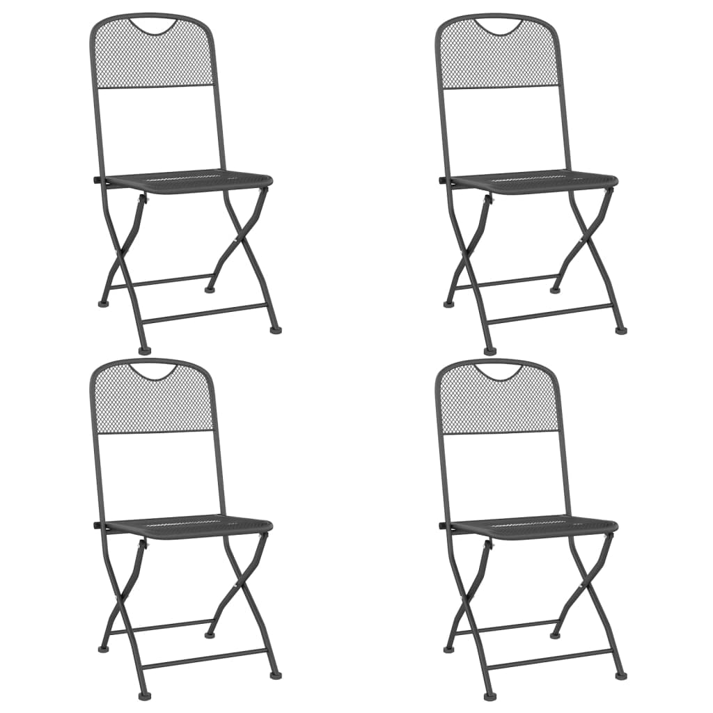 vidaXL Foldable Patio Chairs- Set of 4, Anthracite Outdoor Seating with Expanded Metal Mesh and E-Coating Finish for Garden, Law