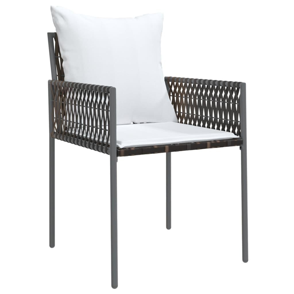 vidaXL Garden Chairs – Stylish Patio Chairs with Cushions in Brown – Modern Poly Rattan Furniture for Outdoors, Garden, Terrace – Weather Resistant and Easy to Clean – Sturdy Construction with Ste...