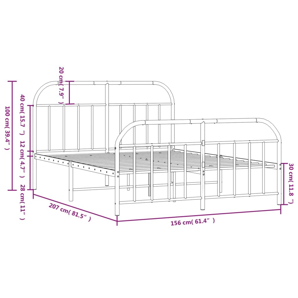 vidaXL Double Bed Frame with Headboard and Footboard in Black | Sturdy Powder-Coated Steel Construction | Complete with Metal Slats and Center Legs | Extra Under-Bed Storage Space