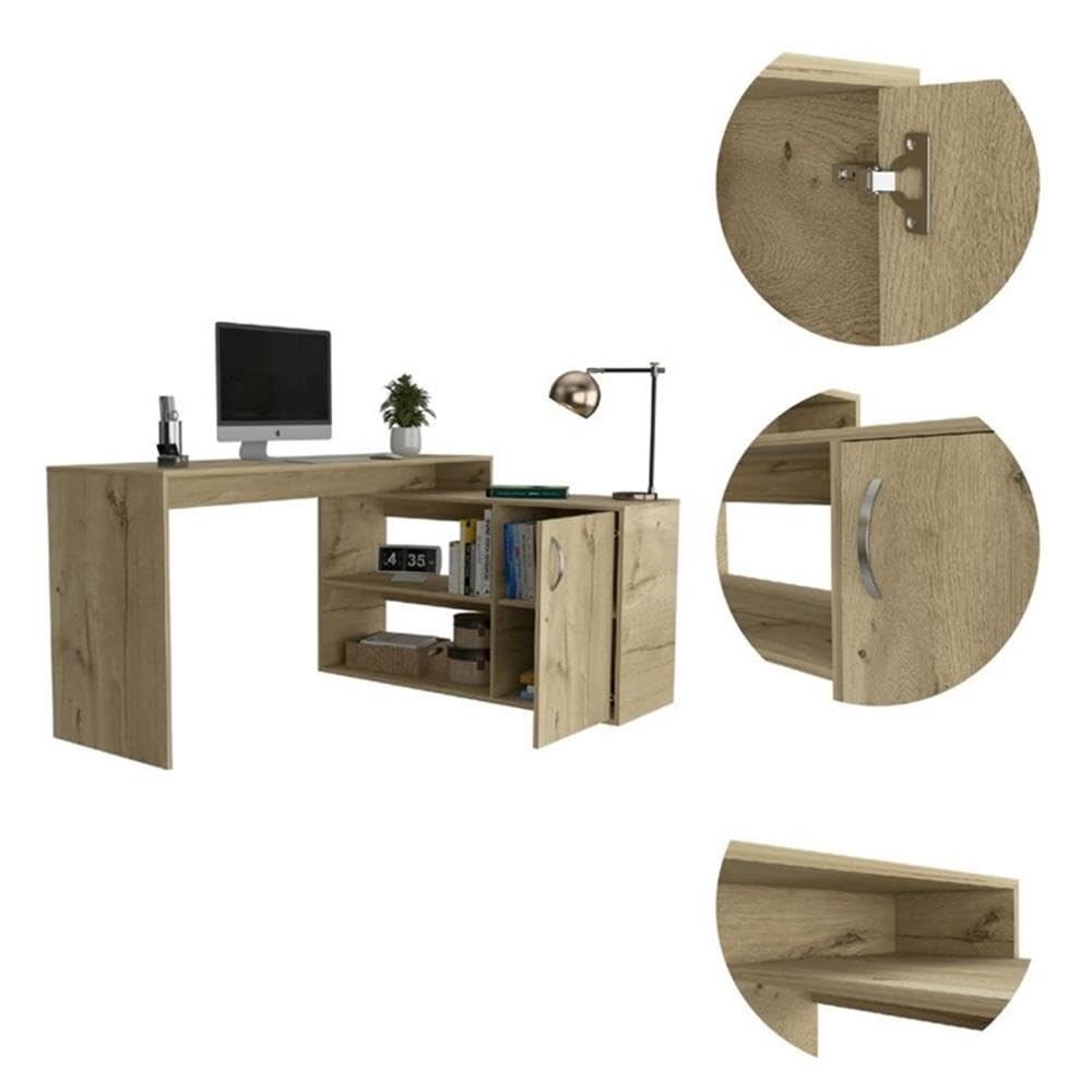 TUHOME Axis L-Shaped Desk Engineered Wood Desks in Beige