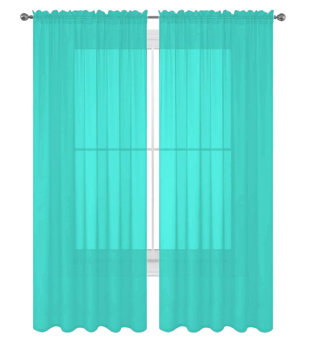 Decotex 2 Piece Solid Elegant Sheer Curtains Fully Stitched Panels Window Treatment Drape (54'' X 84'', Turquoise)