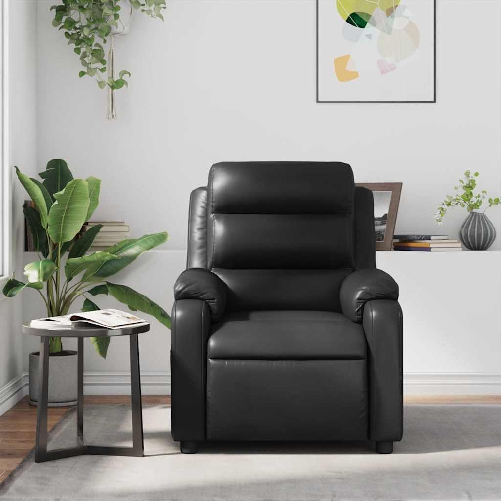 vidaXL Massage Recliner Chair with 6-Point Vibration Massage and Convenient Side Pocket, Black Leather Rocker, Adjustable Backrest & Footrest Lounge Seat for Living Room, USB Charge Port