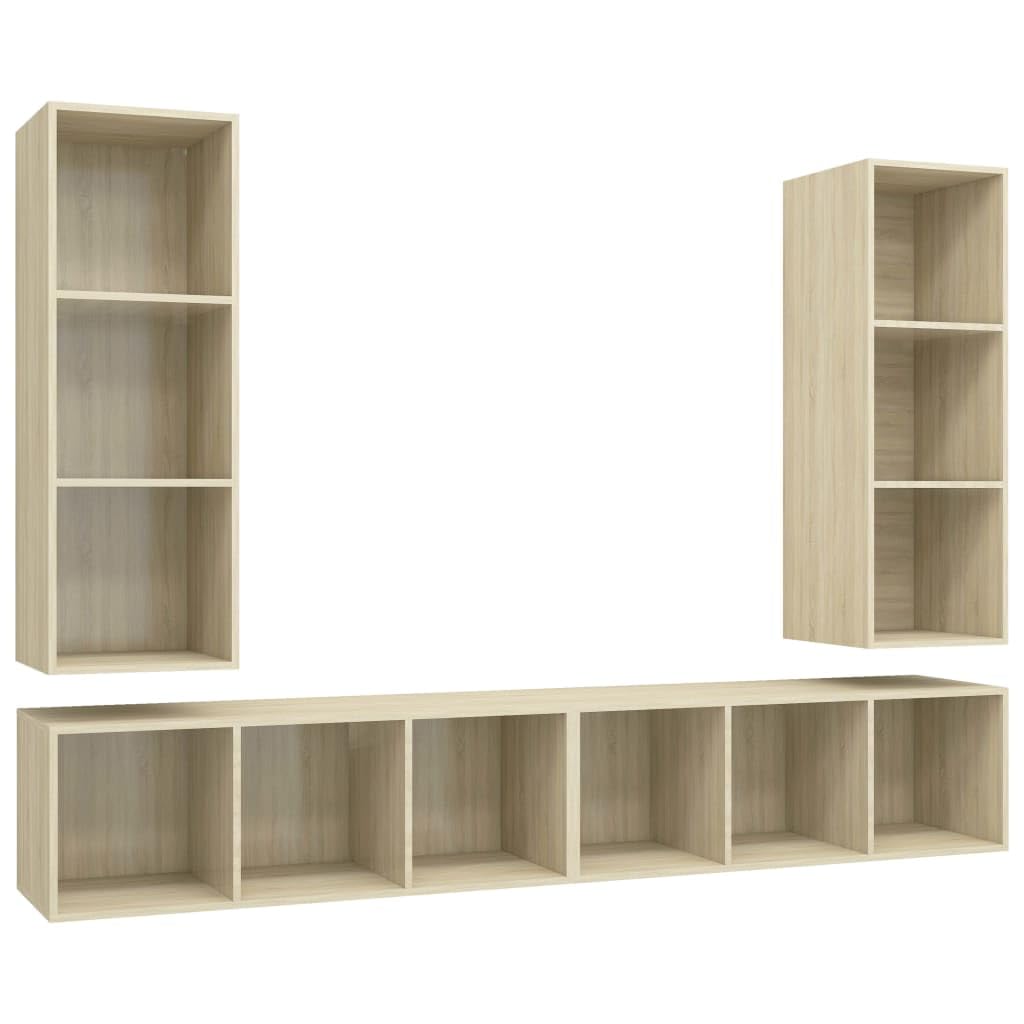 Vidaxl Tv Stand 4 Pcs Wall-Mounted Hanging Stand Unit Stereo Storage Hifi Plasma Living Room Home Furniture Sonoma Oak Engineered Wood