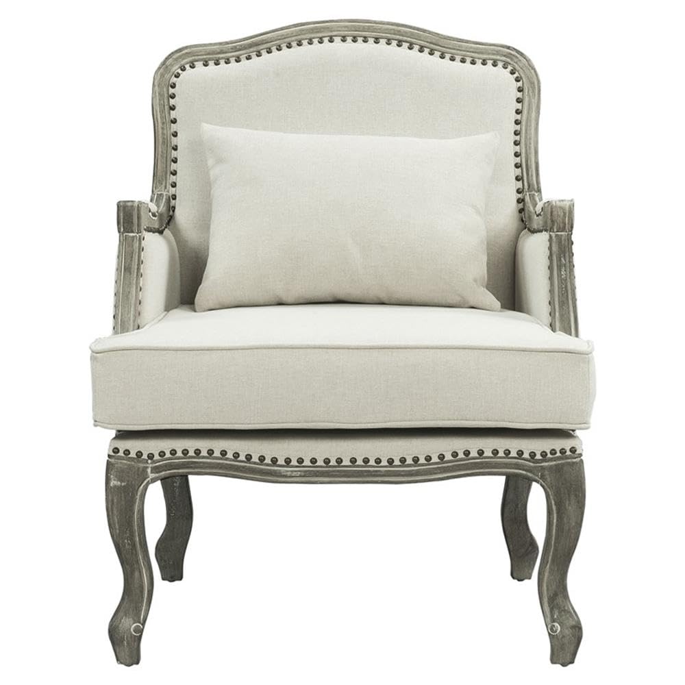Acme Furniture Upholstered Chair with Nailhead Trim, Cream and Brown