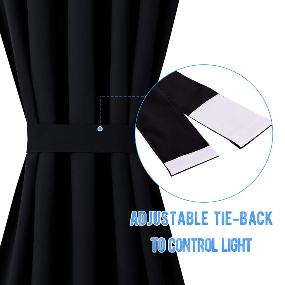 Nicetown Side Door Window Curtains - French Door Curtains For Kitchen Window, Privacy Door Shades For Sidelight Curtains, Thermal Insulated Door Window Covering, W12 X L72, Black, 1 Panel